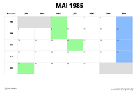 calendrier mai 1985 au format paysage