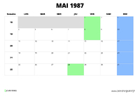 calendrier mai 1987 au format paysage