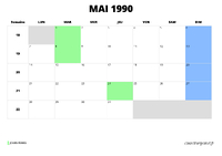 calendrier mai 1990 calendrier mai 1990 au format paysage