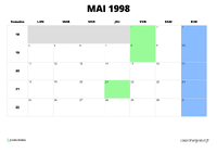 calendrier mai 1998 calendrier mai 1998 au format paysage