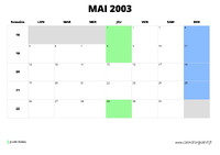 calendrier mai 2003 au format paysage