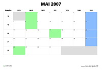 calendrier mai 2007 au format paysage
