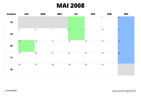 calendrier mai 2008 au format paysage