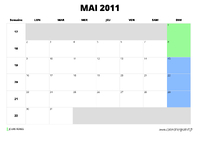 calendrier mai 2011 au format paysage