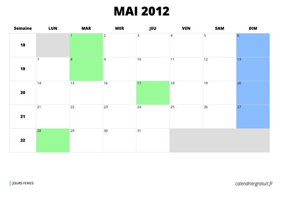 calendrier mai 2012 calendrier mai 2012 au format paysage