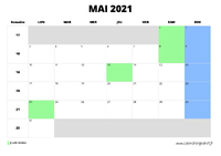 calendrier mai 2021 au format paysage