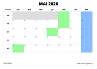 calendrier mai 2026 au format paysage