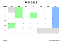 calendrier mai 2029 au format paysage