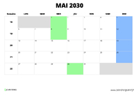 calendrier mai 2030 au format paysage