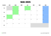 calendrier mai 2035 au format paysage