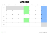 calendrier mai 2036 au format paysage