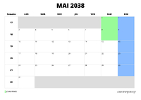 calendrier mai 2038 calendrier mai 2038 au format paysage