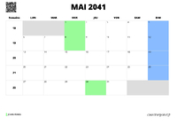 calendrier mai 2041 au format paysage
