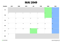 calendrier mai 2049 calendrier mai 2049 au format paysage