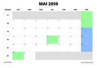 calendrier mai 2050 au format paysage