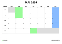 calendrier mai 2057 au format paysage