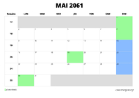 calendrier mai 2061 au format paysage