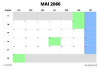 calendrier mai 2066 au format paysage