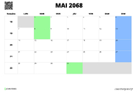 calendrier mai 2068 au format paysage