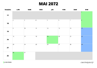 calendrier mai 2072 au format paysage