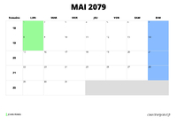 calendrier mai 2079 au format paysage