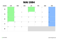 calendrier mai 2084 au format paysage