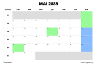 calendrier mai 2089 au format paysage