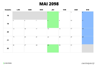 calendrier mai 2098 au format paysage