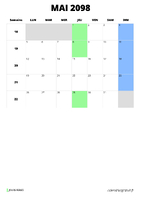 calendrier mai 2098 format portrait