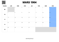 calendrier mars 1904 calendrier mars 1904 au format paysage