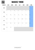 calendrier mars 1908 format portrait