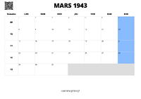 calendrier mars 1943 calendrier mars 1943 au format paysage