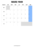 calendrier mars 1949 format portrait