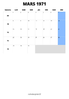 calendrier mars 1971 format portrait