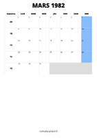 calendrier mars 1982 format portrait