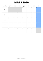 calendrier mars 1990 format portrait