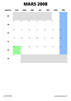 calendrier mars 2008 format portrait