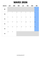 calendrier mars 2026 format portrait