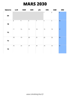 calendrier mars 2030 format portrait