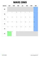calendrier mars 2065 format portrait