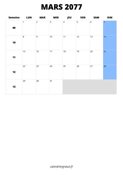 calendrier mars 2077 calendrier mars 2077 format portrait