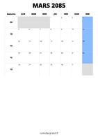 calendrier mars 2085 format portrait