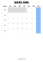 calendrier mars 2086 format portrait