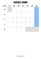 calendrier mars 2089 format portrait