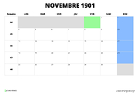 calendrier novembre 1901 calendrier novembre 1901 au format paysage