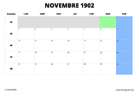 calendrier novembre 1902 calendrier novembre 1902 au format paysage