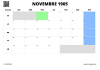 calendrier novembre 1905 calendrier novembre 1905 au format paysage