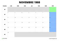 calendrier novembre 1908 calendrier novembre 1908 au format paysage