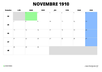 calendrier novembre 1910 calendrier novembre 1910 au format paysage
