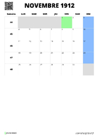calendrier novembre 1912 format portrait